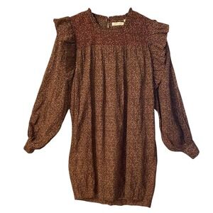 DOEN Oliver Rust Ditzy Floral Smocked Ruffle Mini Dress Small Boho Indie Small